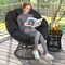 Black Swivel Papasan Chair with Thick Removable Cushion Suitable for Indoor or Outdoor Use